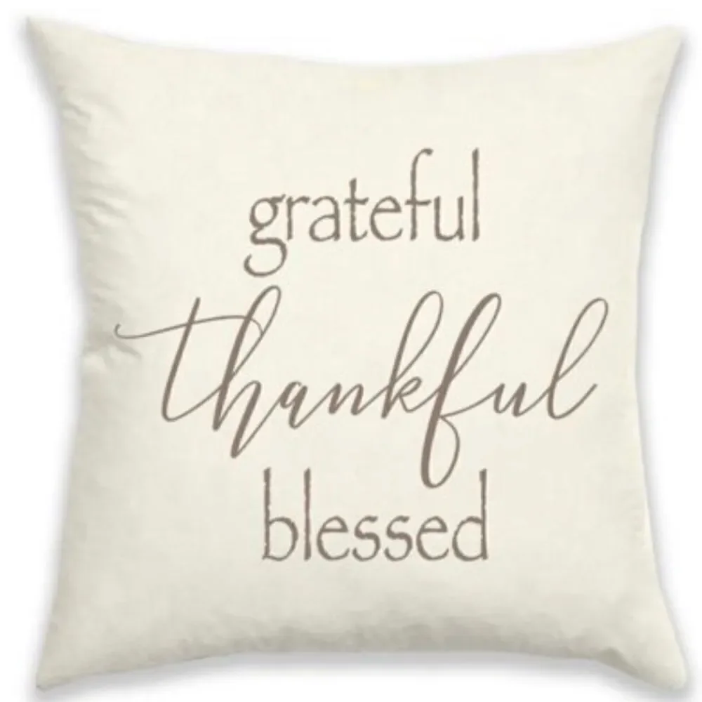 NWT 4 Grateful Thankful Blessed18×18 Ivory Brown Reversible Pillow Cushion Cover